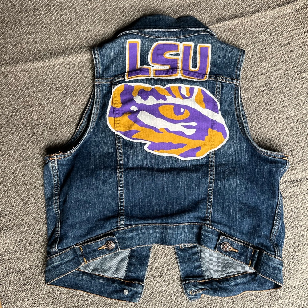 Blue jean vest, LSU tigers, hand painted